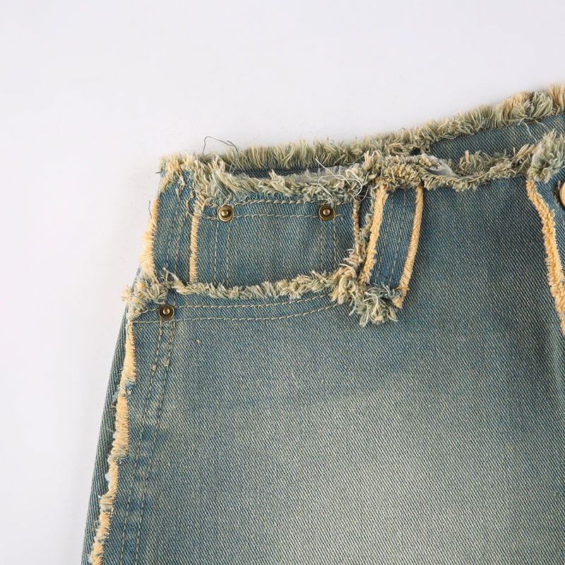 Jiashucheng Millennium Quần Short Denim Sờn Có Túi Phong Cách Mới Mùa Hè Dáng Ôm Eo Thấp Giản Dị