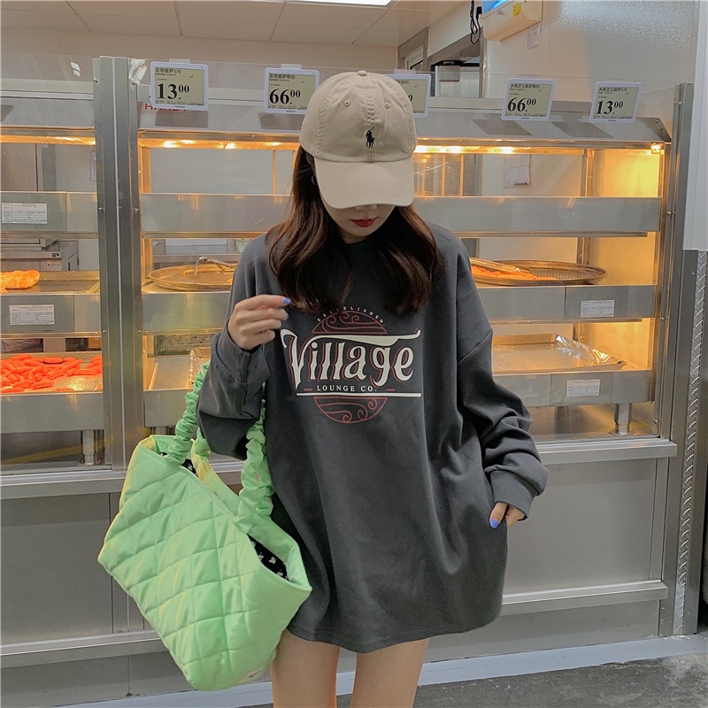 Happy-store  Áo thun Tay Dài Dáng Rộng Phong Cách Thời Trang Hàn Quốc