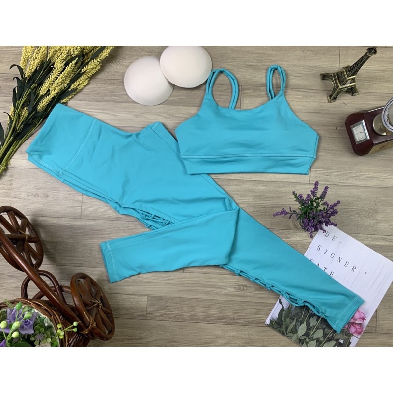 Đồ tập yoga , thun poly 4 chiều dày dặn sẵn mút , phối dây chân MS 011