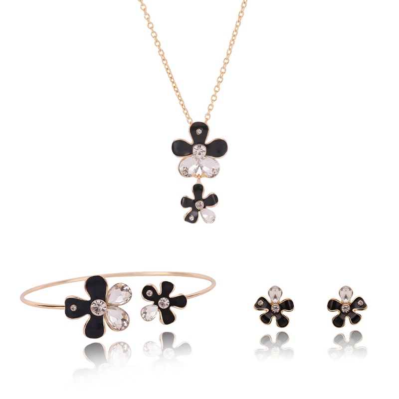 Bộ Trang Sức Đính Đá Hình Hoa Thanh Lịch Dành Cho Nữ