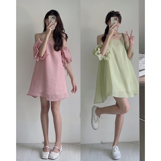 [Ảnh thật/Video]VÁY ORGANZA  mặc được nhiều kiểu Đầm hai dây Hàn Quốc hai lớp chất tơ lụa
