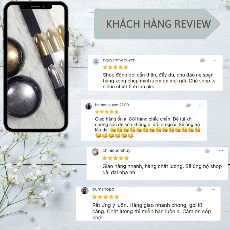 Phụ kiện nail giá rẻ giá tốt uy tín bột tráng gương vàng và bạc VUA SƠN AS