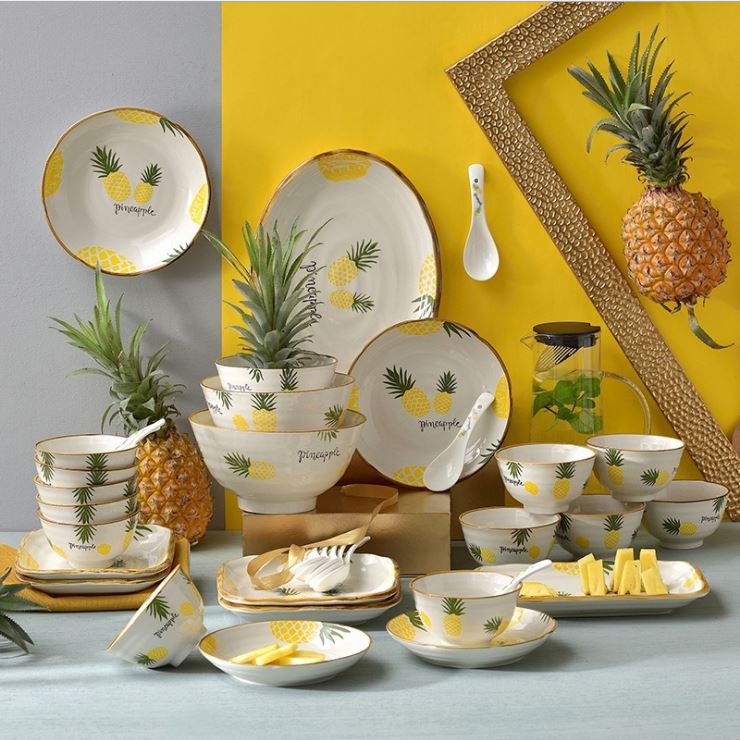 Chén đĩa khay sứ cao cấp Dứa nhiệt đới Decor trang trí bàn ăn (tách lẻ)