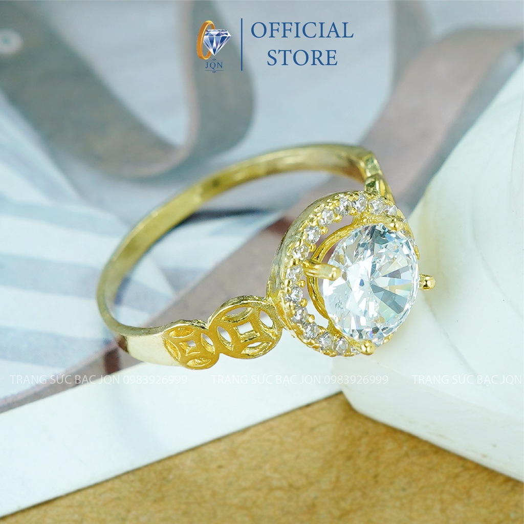 Nhẫn Kim Tiền Bạc Thật JQN Nhẫn Nữ Hột Đá Trắng Cực Đẹp N08