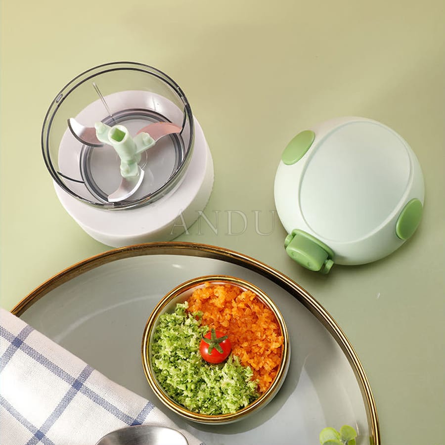 Máy Xay Tỏi Ớt Mini, Xay Rau Củ Cầm Tay Nắp Mặt Lợn Siêu Tiện Lợi 180ML
