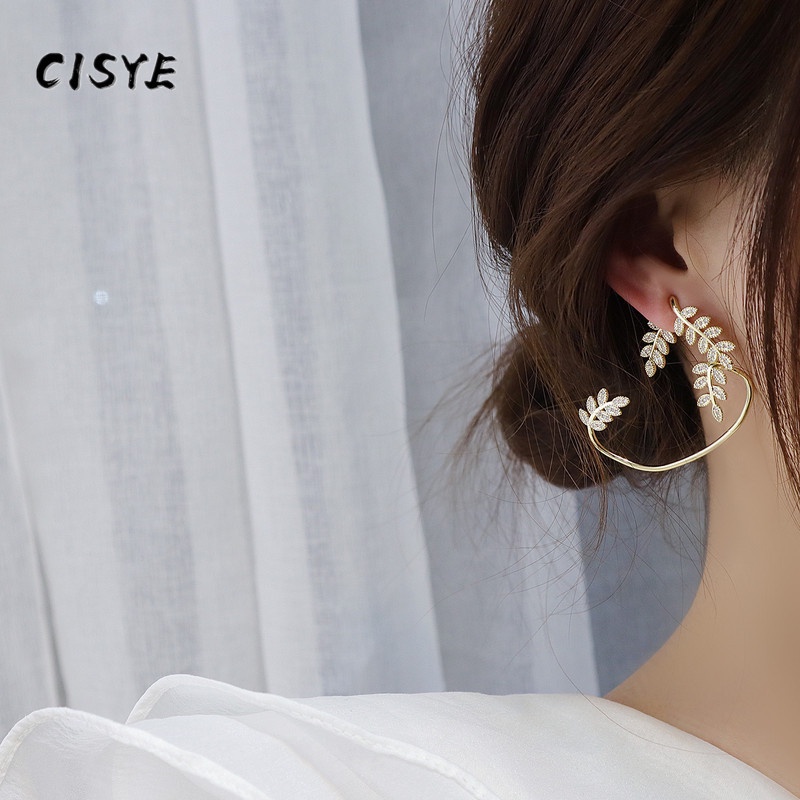 Hoa Tai Hình Lá Đính Đá Thời Trang Dành Cho Nữ