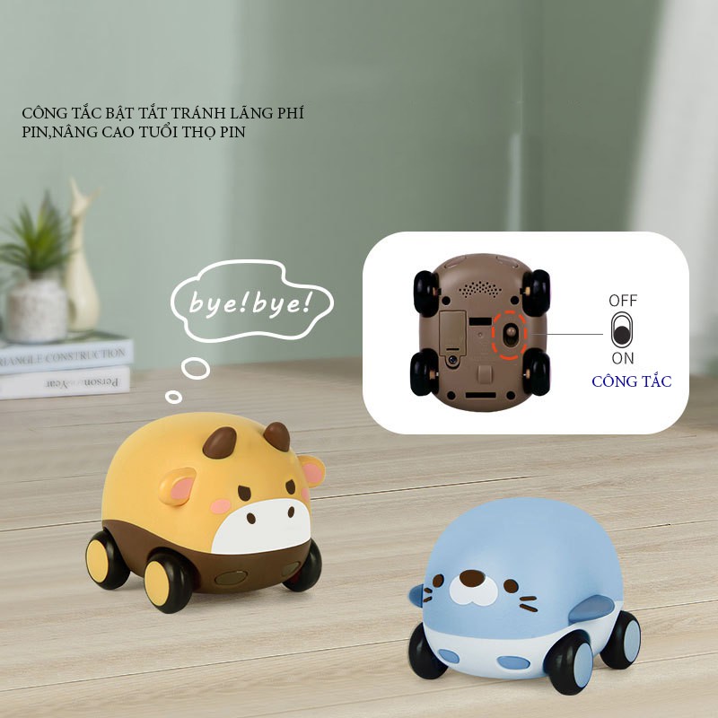 Set Đồ Chơi 2 Ô Tô Quán Tính Hình Động Vật Cảm Biến Phát Đèn Nhạc Dễ Thương ,Nhím,Hải Cẩu,Trâu,Thỏ Cho Bé
