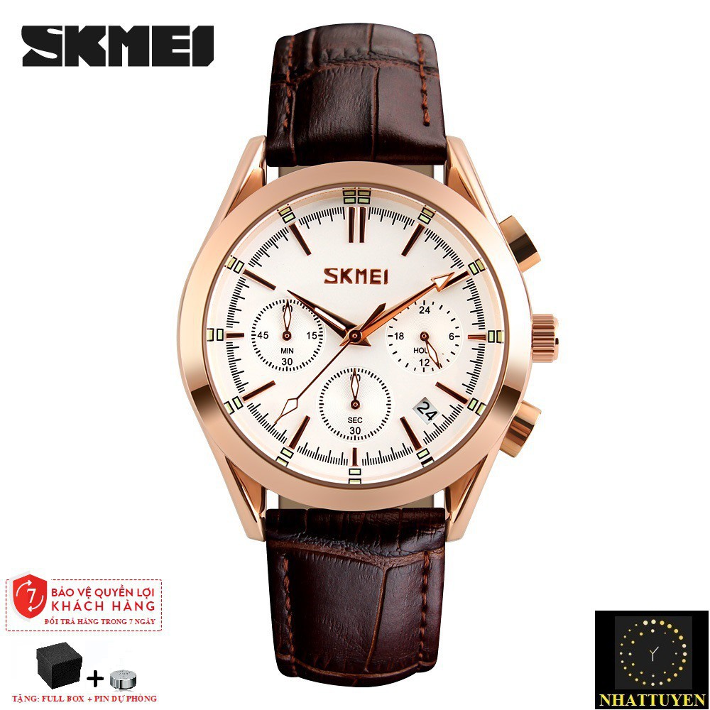[ xả kho ] ĐỒNG HỒ NAM SKMEI 9127 DÂY DA CAO CẤP, THIẾT KẾ SANG TRỌNG