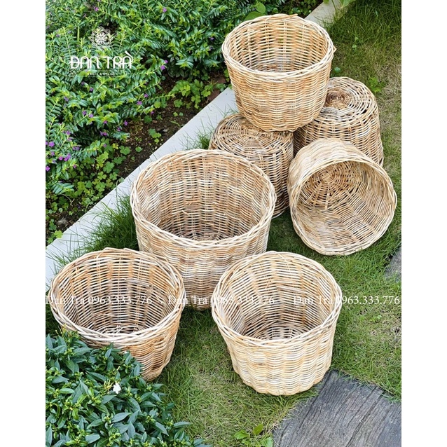 Sọt Mây Rắc Đan Liền, Sọt Đựng Đồ Song Mây Không Quai, Decor Mây Tre ĐAN TRÀ, Nội Thất Mây Tre Đan