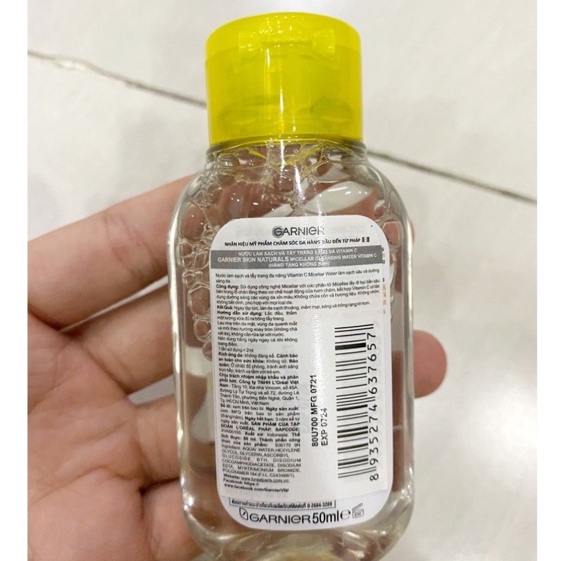 Nước Tẩy Trang Garnier Micellar Water Vitamin C Làm Sáng Da 50ml