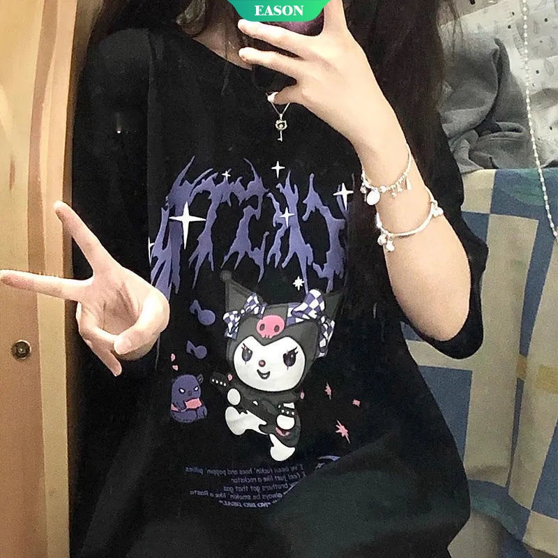 SANRIO Áo Thun Tay Ngắn Dáng Rộng In Họa Tiết Hoạt Hình Phong Cách Harajuku Nhật Bản Thời Trang Mùa Hè 2022 Cho Nữ