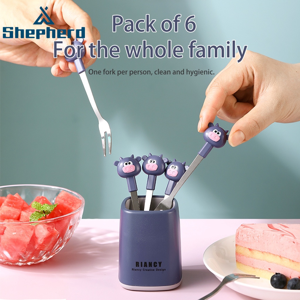 Set 6 nĩa Shepherd thép không gỉ cấp thực phẩm sáng tạo dùng ăn trái cây cho nhà bếp