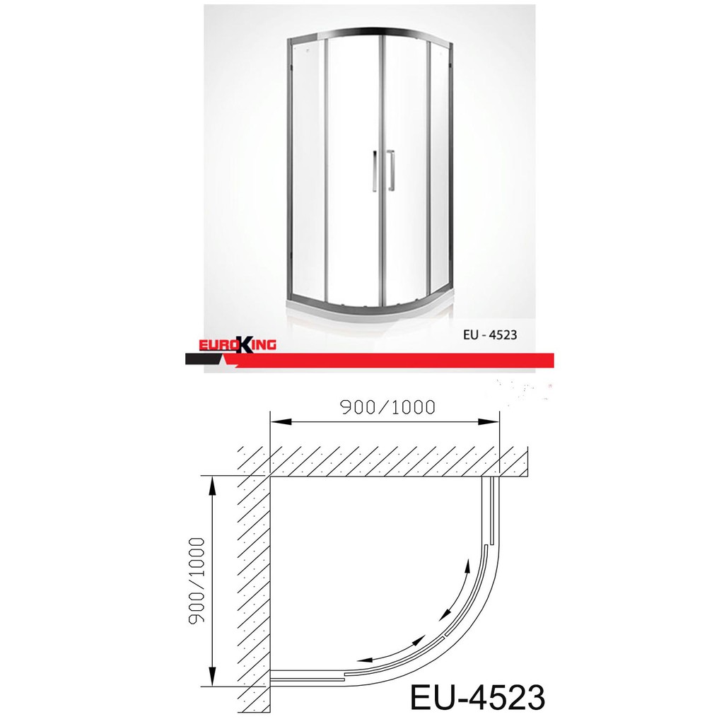 Phòng tắm vách kính EuroKing EU - 4523, cường lực, cửa lùa