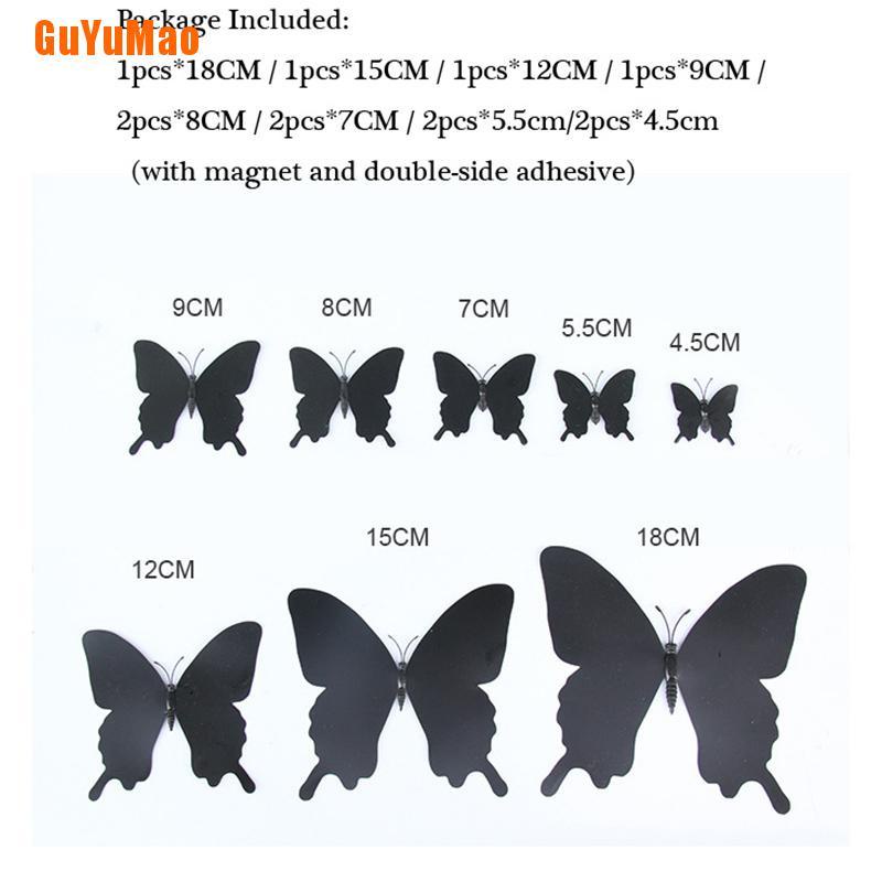 Set 12 Miếng Dán Tường Hình Bướm 3D Màu Đen Có Nam Châm