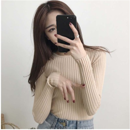 Áo len tay dài cổ tròn thời trang thu đông cho phái nữ
