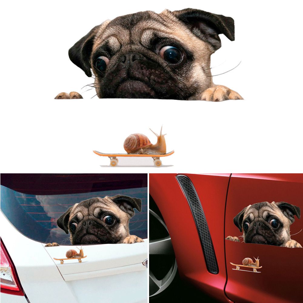 Miếng dán trang trí xe hơi/laptop hình chú chó Pug 3D dễ thương tiện lợi