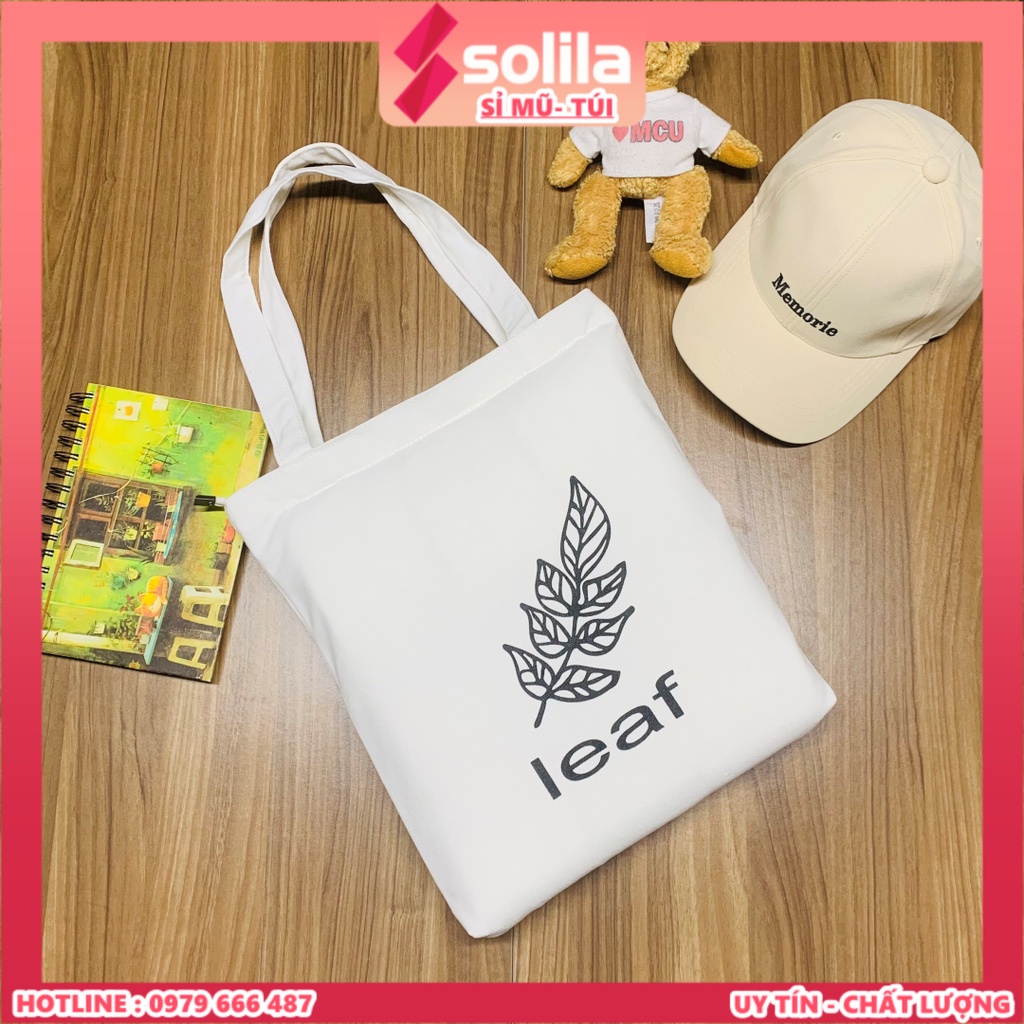Túi tote vải canvas vải mềm có khóa kéo in hình lá Leaf