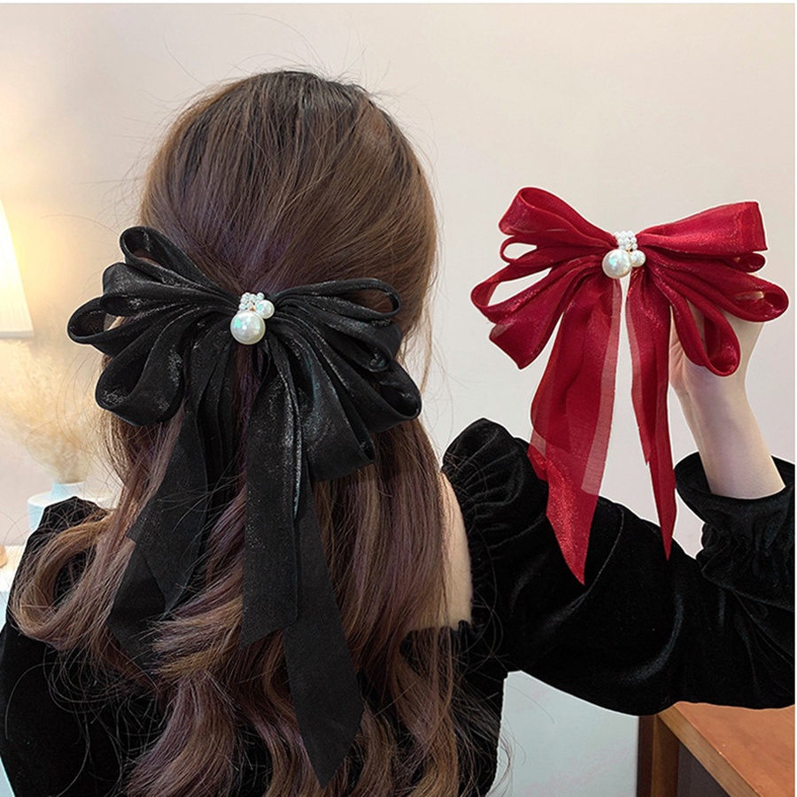 Kẹp Tóc Hình Nơ Đính Ngọc Trai Thời Trang Hàn Quốc