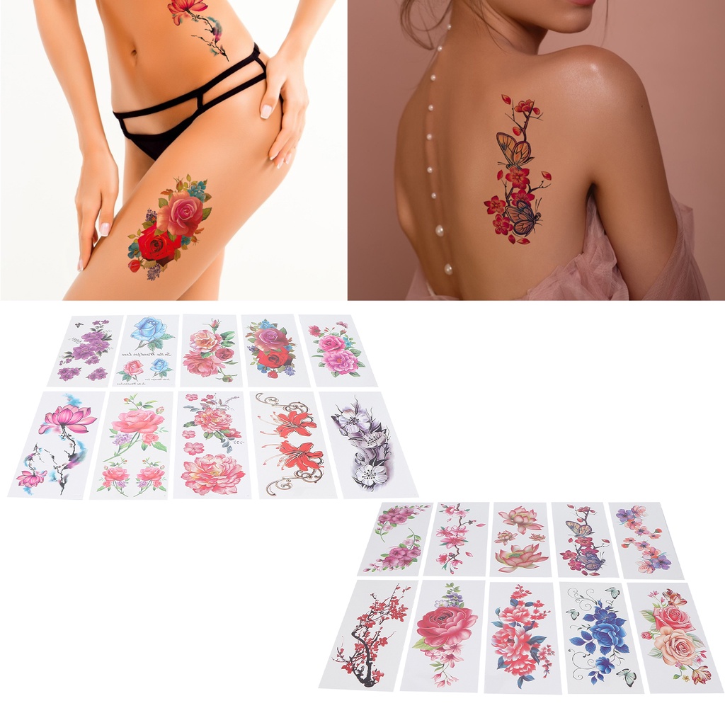 Lithium067 Temporary Tattoos Waterproof Flowers Long Lasting Body Fake Tattoo Stickers for Women Hình xăm dán tạm thời