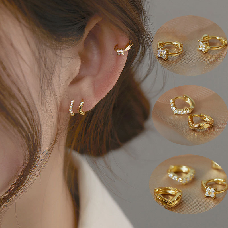 Khuyên Tai Tròn Mạ Vàng 14k Đính Đá Zircon