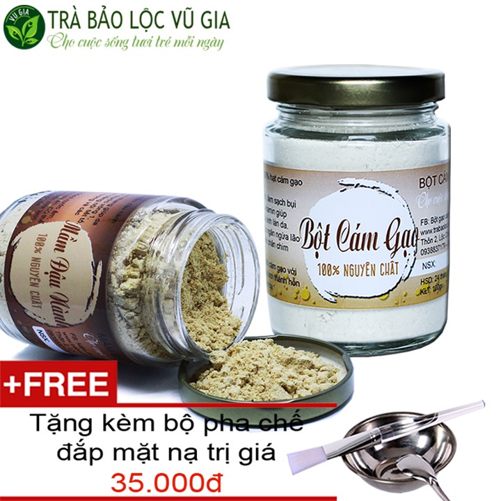 Bột Cám Gạo Nguyên Chất 100g + Mầm Đậu Nành Nguyên Chất 100g - Vũ Gia + Tặng Bộ Đắp Mặt_Đã được kiểm nghiệm y tế