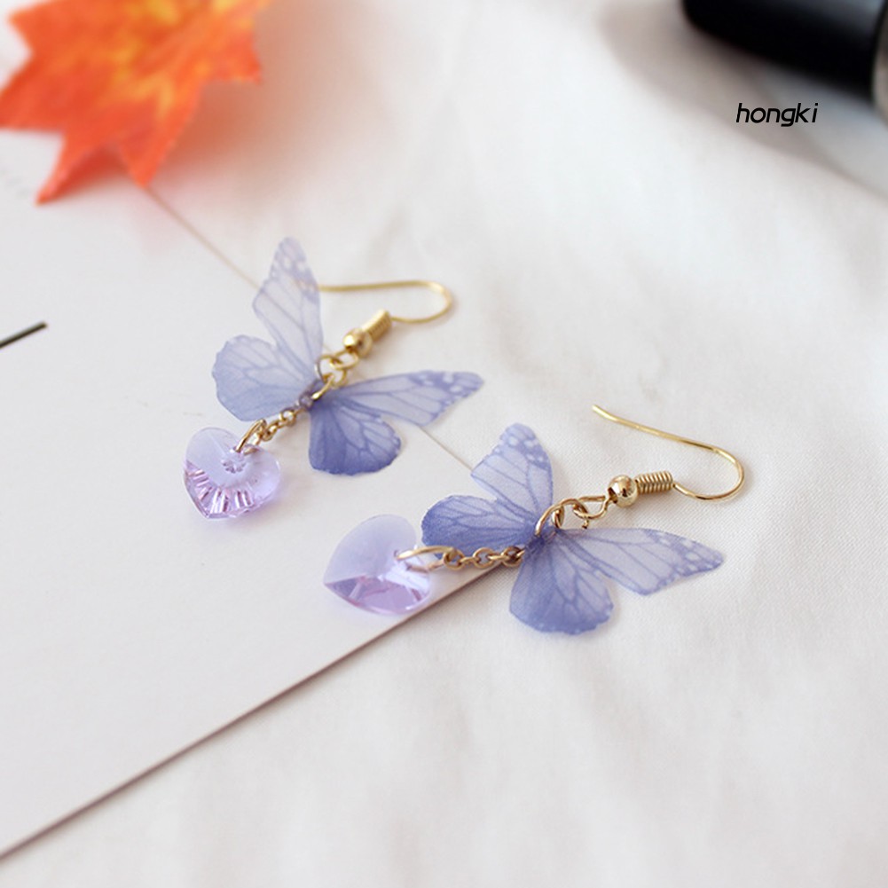 BUTTERFLY Đôi Khuyên Tai Dáng Dài Tạo Hình Trái Tim Và Bươm Bướm Thời Trang Cho Nữ
