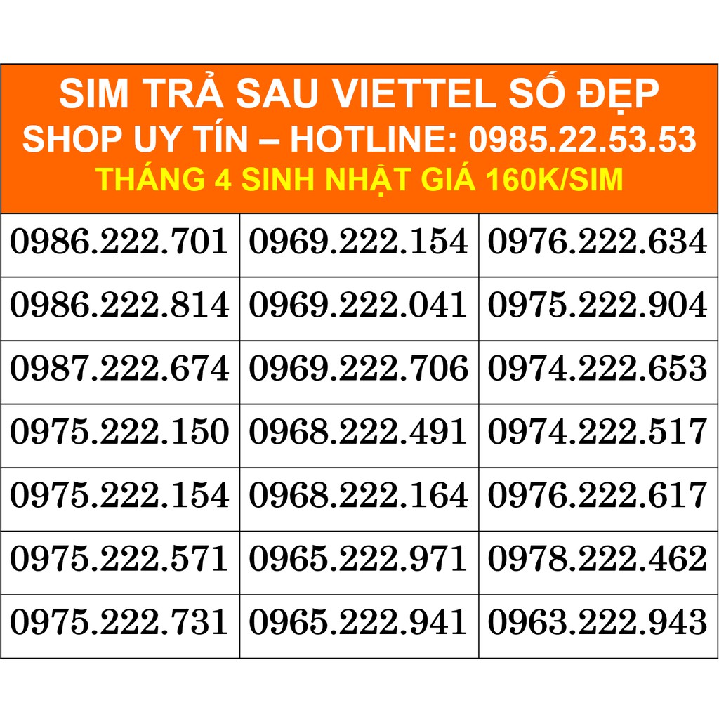 👉SIM TRẢ SAU VIETTEL SỐ ĐẸP ❤️  09 CÓ TAM HOA 111-222-333 GIỮA