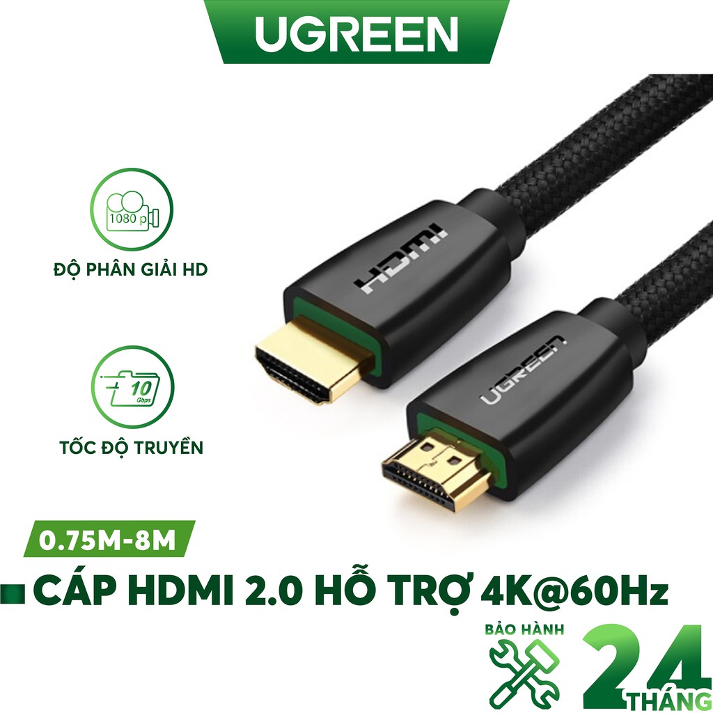 Cáp HDMI 2.0 hỗ trợ 3D, 4K độ dài từ 0.75-8m UGREEN HD118