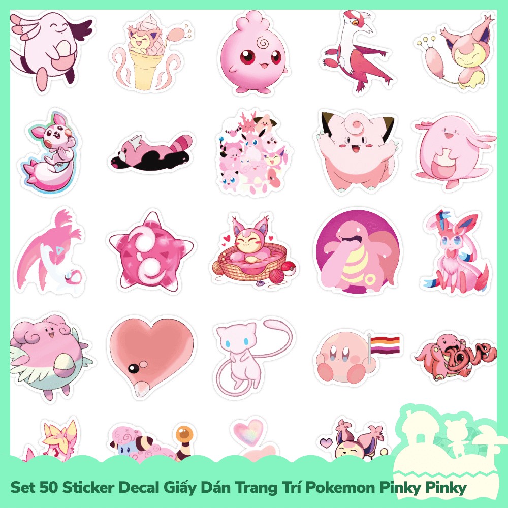 [Sẵn VN - NowShip] Set 50 Sticker Decal Dán Trang Trí Mẫu Anime Manga Poke-mon Pinky Pinky