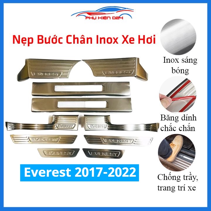 Bộ ốp bậc cửa trong ngoài nẹp bước chân Everest 2017-2018-2019-2020-2021-2022 Inox chống trầy trang trí xe