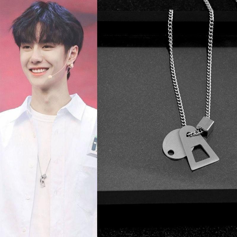 Dây chuyền Vương Nhất Bác vòng cổ kéo khóa hạt vuông phong cách Hàn Quốc Unisex