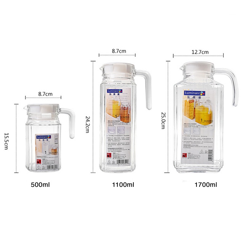 Bình nước thủy tinh Quadro cao cấp dung tích lớn vân sọc Luminarc