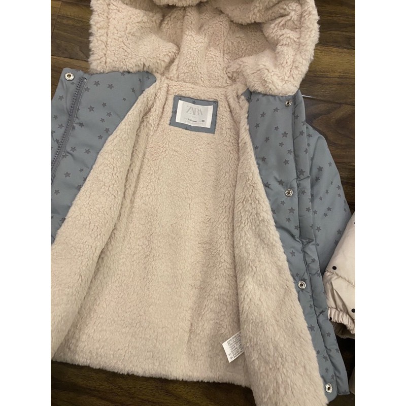 Áo phao z.a-r.a chấm bi lót lông