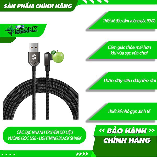 Cáp sạc nhanh truyền dữ liệu vuông góc Black Shark USB-to- chuẩn táo