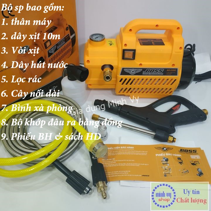 MÁY RỬA XE BOSS 2300W THẾ HỆ MỚI-tăng bình xit bọt tuyết và ống nối súng - tự hút nước