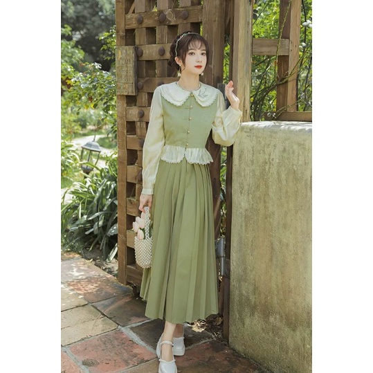 Set Đầm Vintage Màu Xanh Lá Thanh Lịch Nàng Thơ Của Mùa Xuân 2022