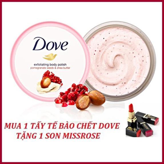 Kem Tẩy Tế Bào Chết DOVE EXFOLIATING BODY POLISH 298g Tặng 1 Son Miss Rose