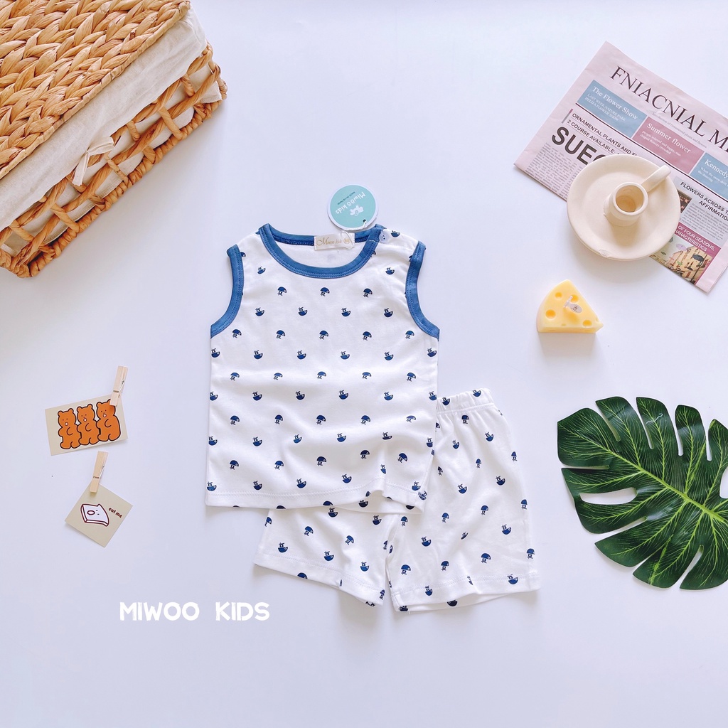 Bộ thun ba lỗ viền chính hãng Miwoo cho bé ngày hè mát mẻ