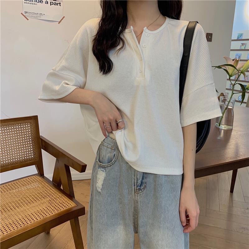 Áo Dệt Kim Tay Ngắn Dáng Rộng Thiết Kế Mới Thời Trang Theo Phong Cách Hàn Quốc Dành Cho Nữ