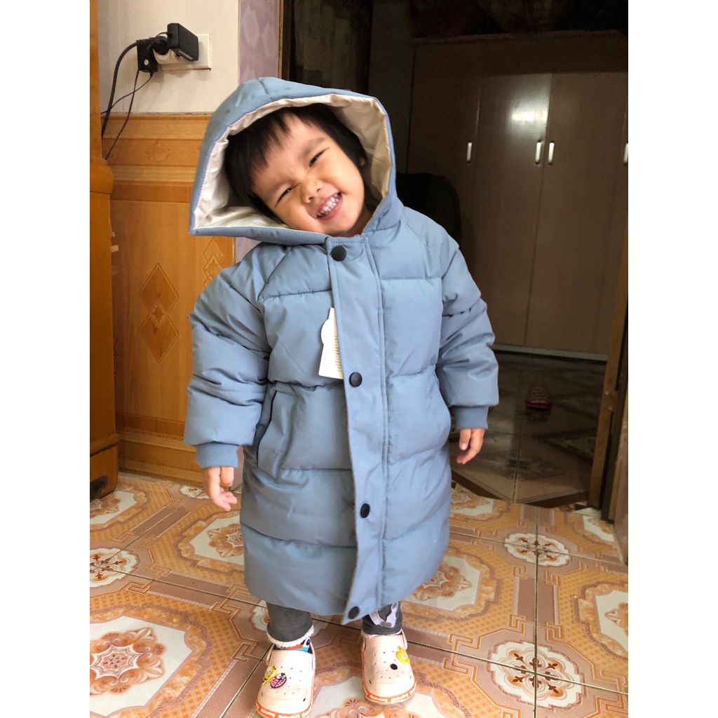 Áo Khoác Phao Dáng Dài Phong Cách Hàn Quốc Cho Bé Trai - Bé Gái Size 10-45kg