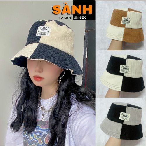 Mũ bucket vành tròn tem thêu CATTLE Nón tai bèo chất nhung vá màu cao cấp thời trang form unisex nam nữ_SÀNH FASHION