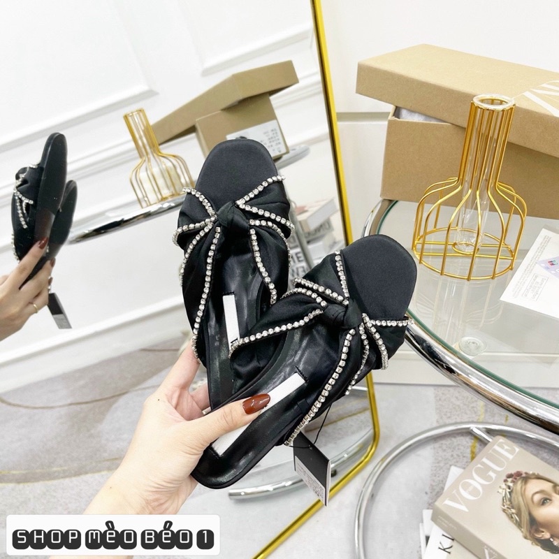 Dép zara quai nơ lụa viền đá fullbox