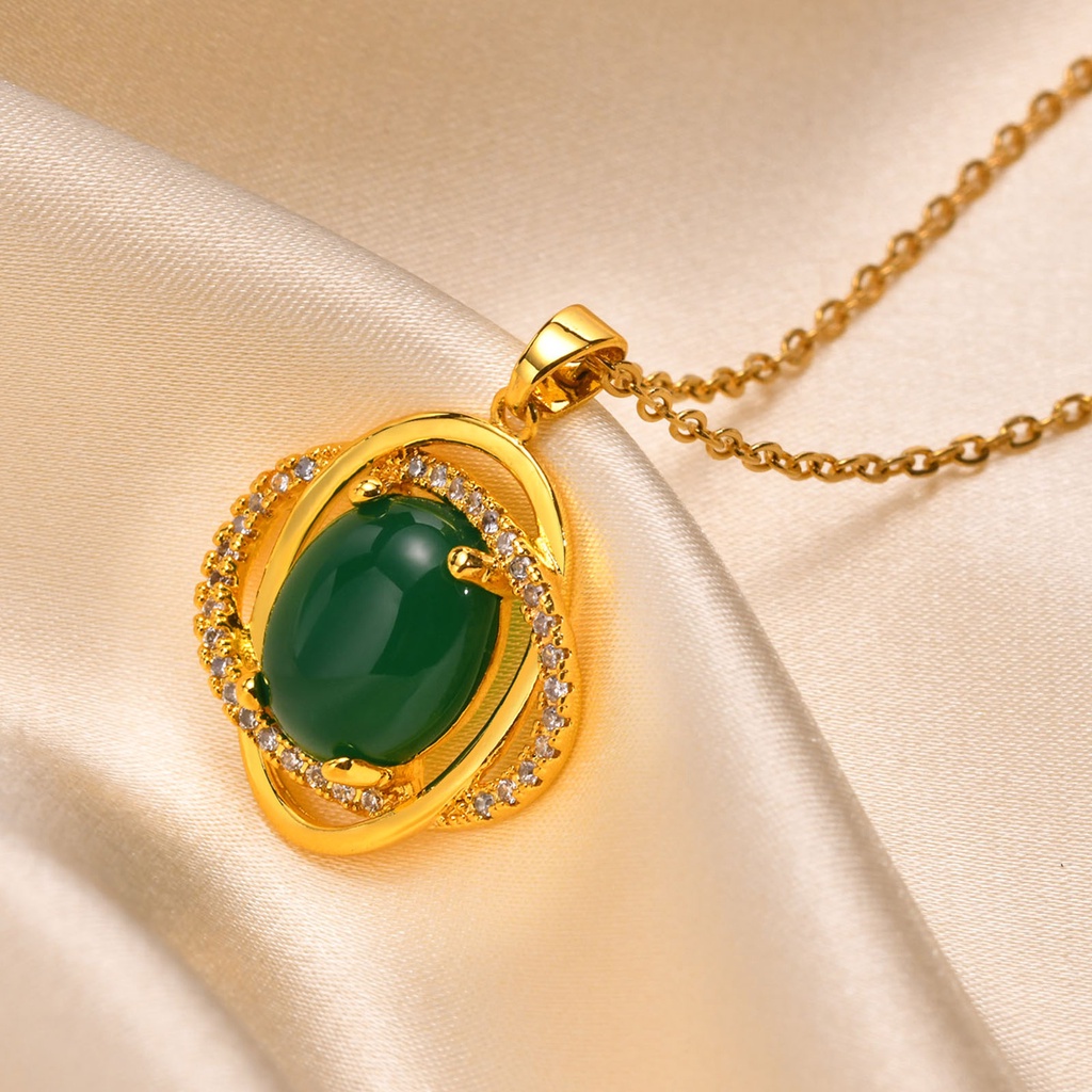 Vnox Vòng cổ Mặt Đá Tự Nhiên Tông Vàng Phong Cách Trung Hoa Cho Nữ