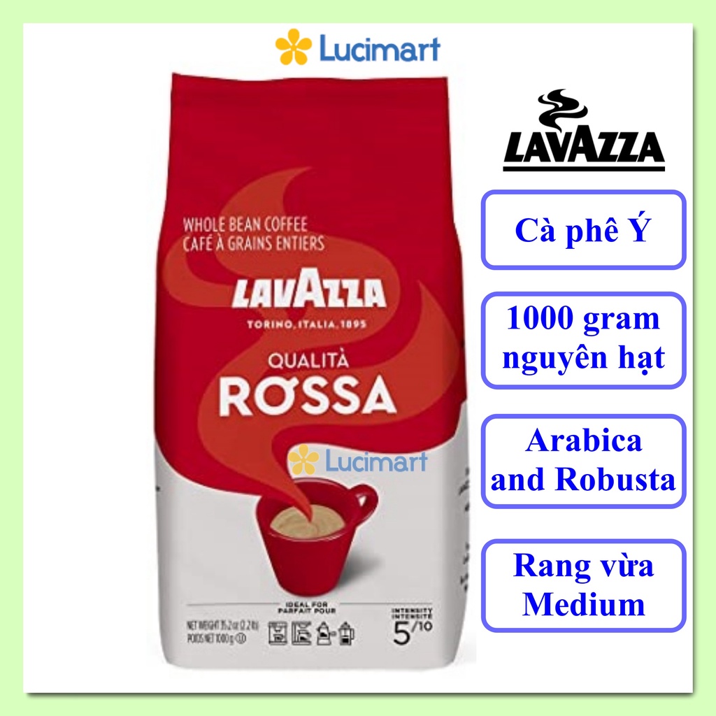 Cà phê Ý Lavazza nguyên hạt Qualita Rossa Whole Bean Coffee, Arabica and Robusta, gói 1kg [Made in Italy]