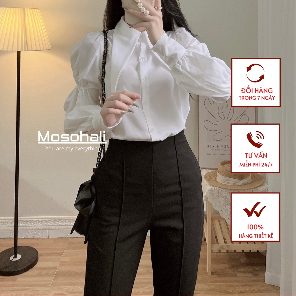 Quần tây nữ ống loe dập ly quần âu nữ cạp cao thiết kế mosohali vải công sở tôn dáng chuẩn thanh lịch
