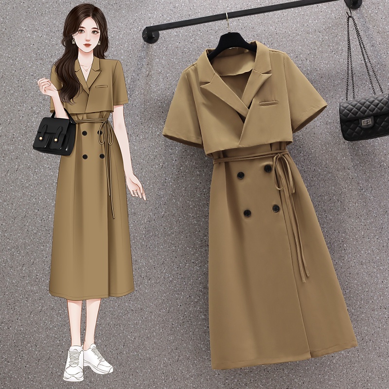 🌸Hàng Order🌸 Váy Đầm Bigsize Cổ Vest Phối Áo Vắt Dây Eo Dáng Dài Thanh Lịch Nữ Tính🌸Hàng Quảng Châu