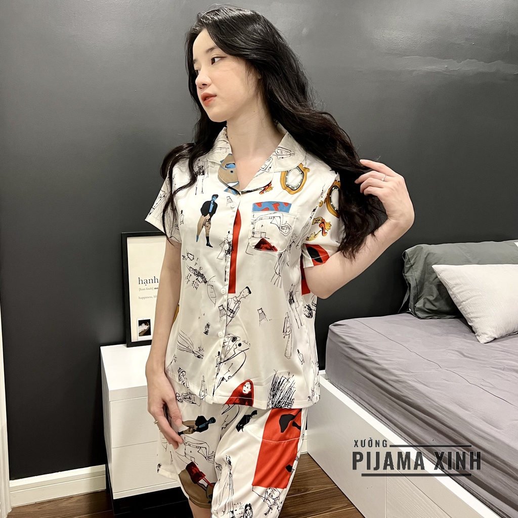 ĐỒ BỘ NỮ - PIJAMA HÀNG THIẾT KẾ Bộ Mặc Nhà Chất Lụa Latin Họa Tiết Vải Cao Cấp Mềm Mịn