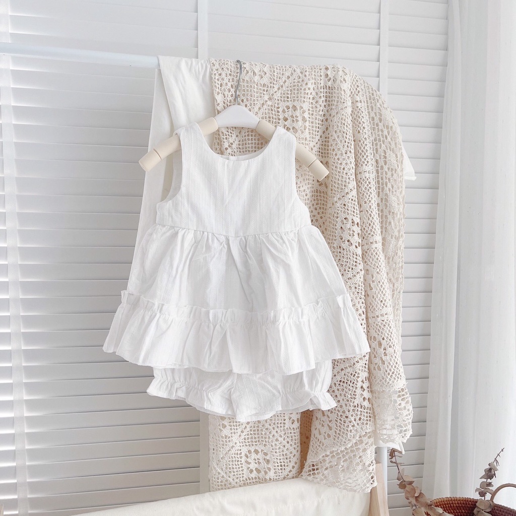 Bộ hè ba lỗ dáng xòe rộng 2 tầng cho bé gái 8-21kg (1-6 tuổi)- Chất thô mỏng mát