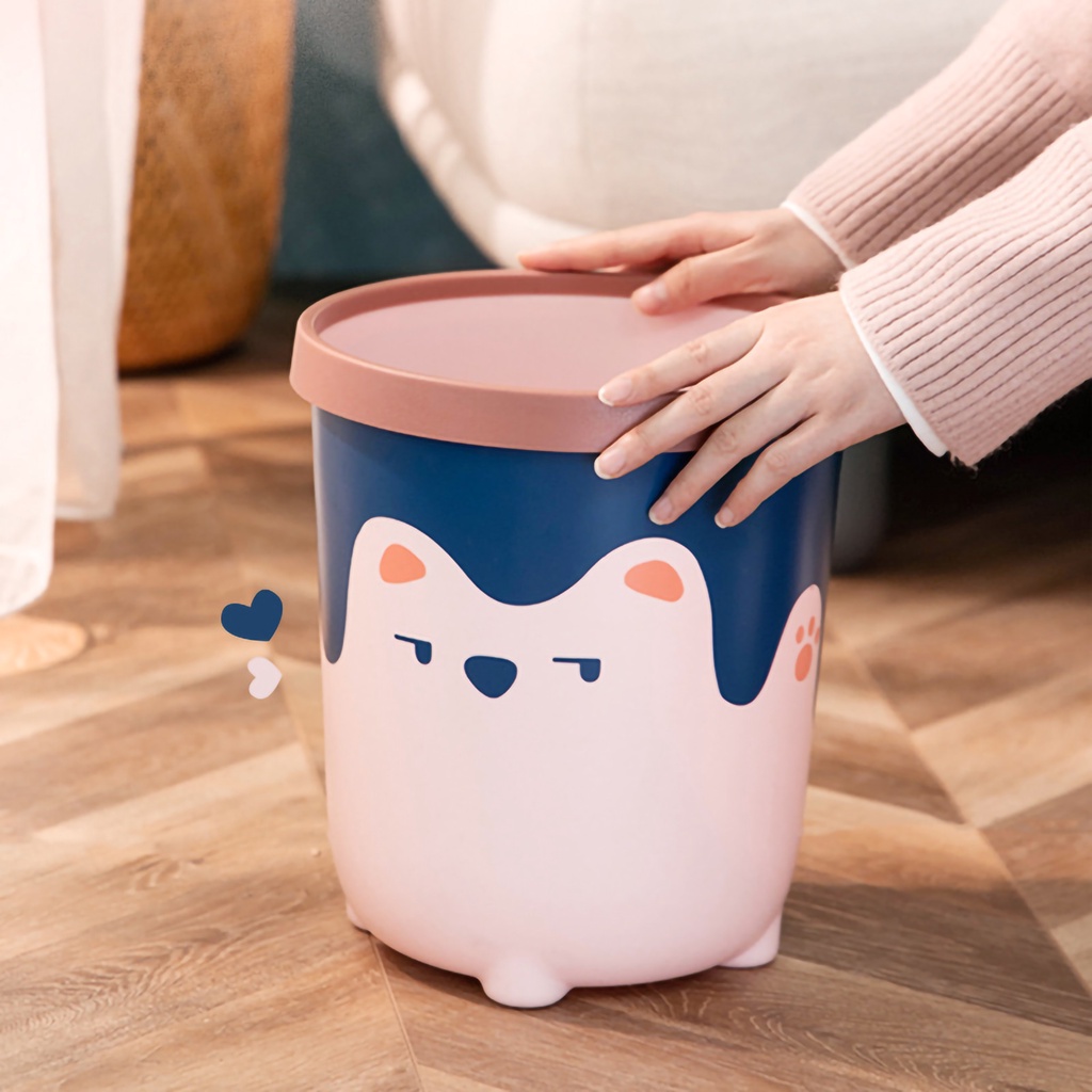 Thùng rác Hình chú gấu dễ thương Dung tích lớn cho Phòng tắm ngủ bếp khách Boron069