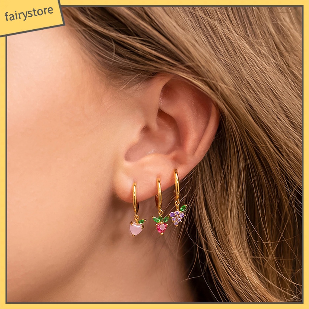 1 Đôi Bông Tai Hình Chùm Nho Đính Đá Nhiều Màu Thời Trang